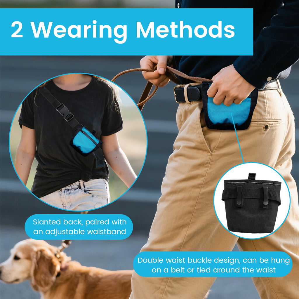Dog Treat Pouch Oxford Cloth Waterproof Dog Walking Bag with Adjustable Belt and Magnetic Closure No Spill Pet Snacks Pouch
