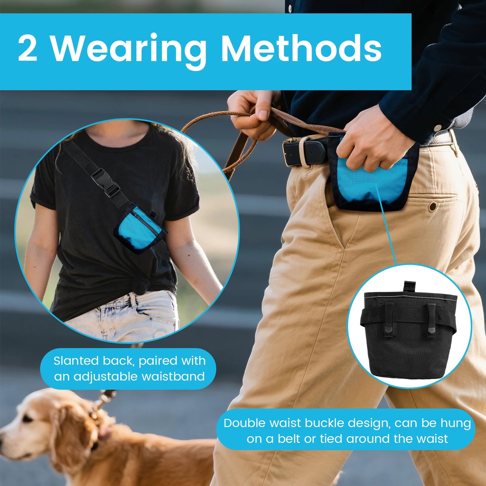 Dog Treat Pouch Oxford Cloth Waterproof Dog Walking Bag with Adjustable Belt and Magnetic Closure No Spill Pet Snacks Pouch