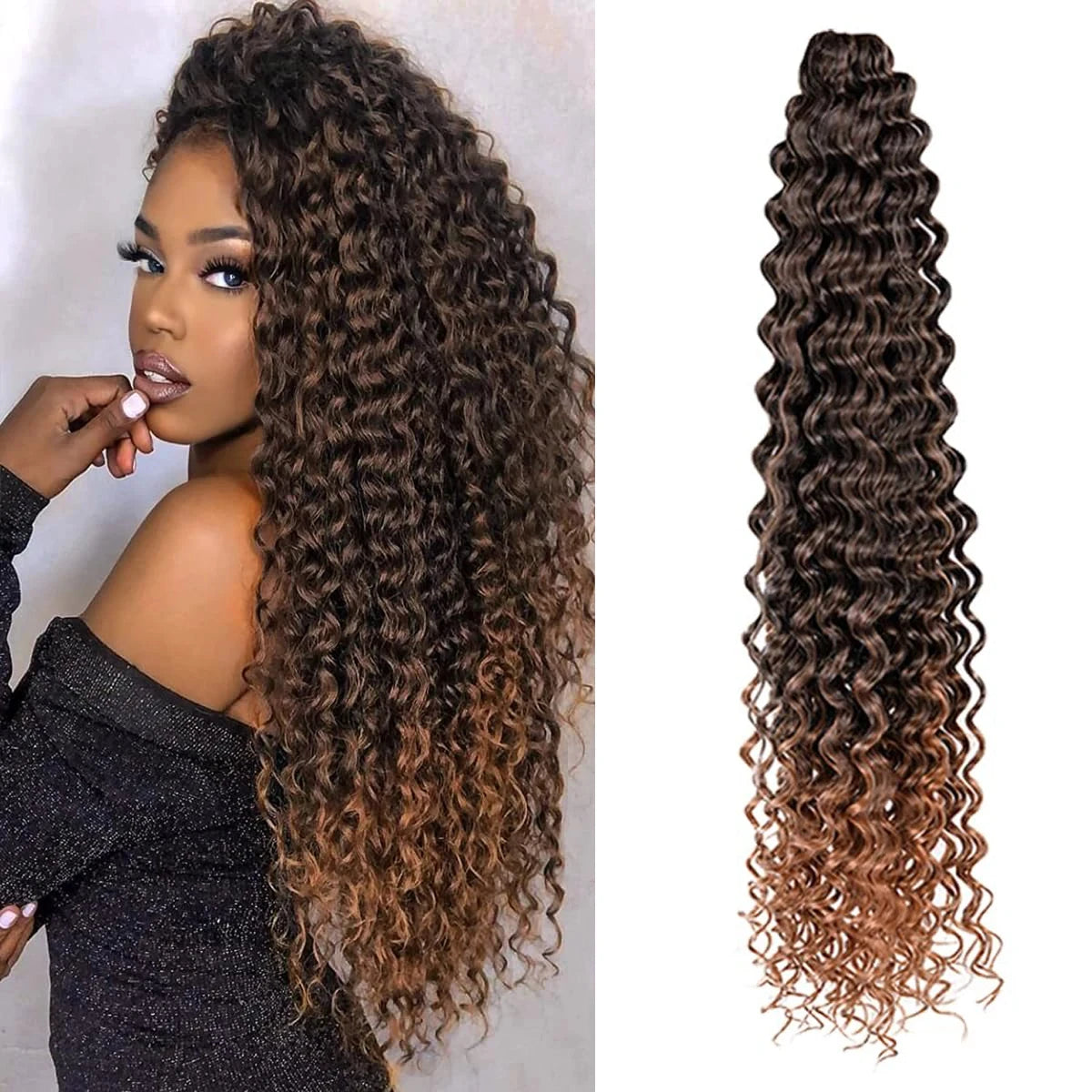 Long Deep Wave Braiding Hair 28 Inch Ocean Wave Crochet Hair Synthetic Deep Curly Crochet Hair Extensions For Black Women