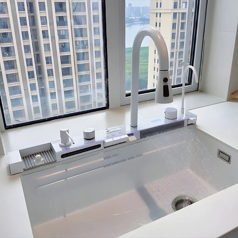 Piano keys Cream White Multifunctional Kitchen Sink Double-track Free combination Cutting board Drain basket Basin in basin