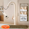 Wooden cream pull-out hot and cold all copper faucet, kitchen retractable rotating vegetable washing sink faucet