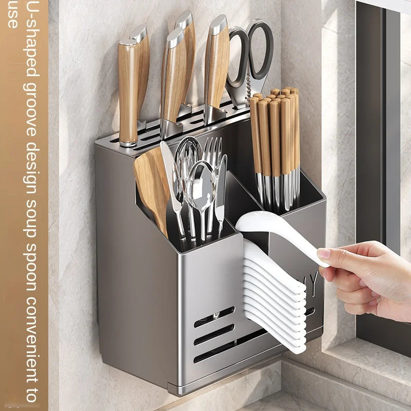 kitchen knife holder, rack, wall hanging cutter, chopstick cage, chopstick tube, stainless steel
