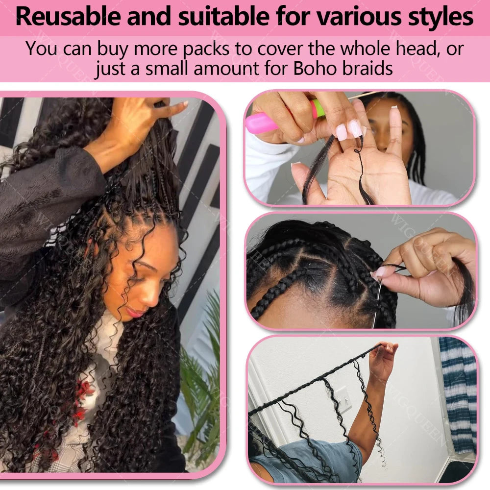 Small Spirals Curly Crochet Human Hair For Braiding Invisible Knot PreSeparated Knotless Feather Crochet Human Hair Extensions