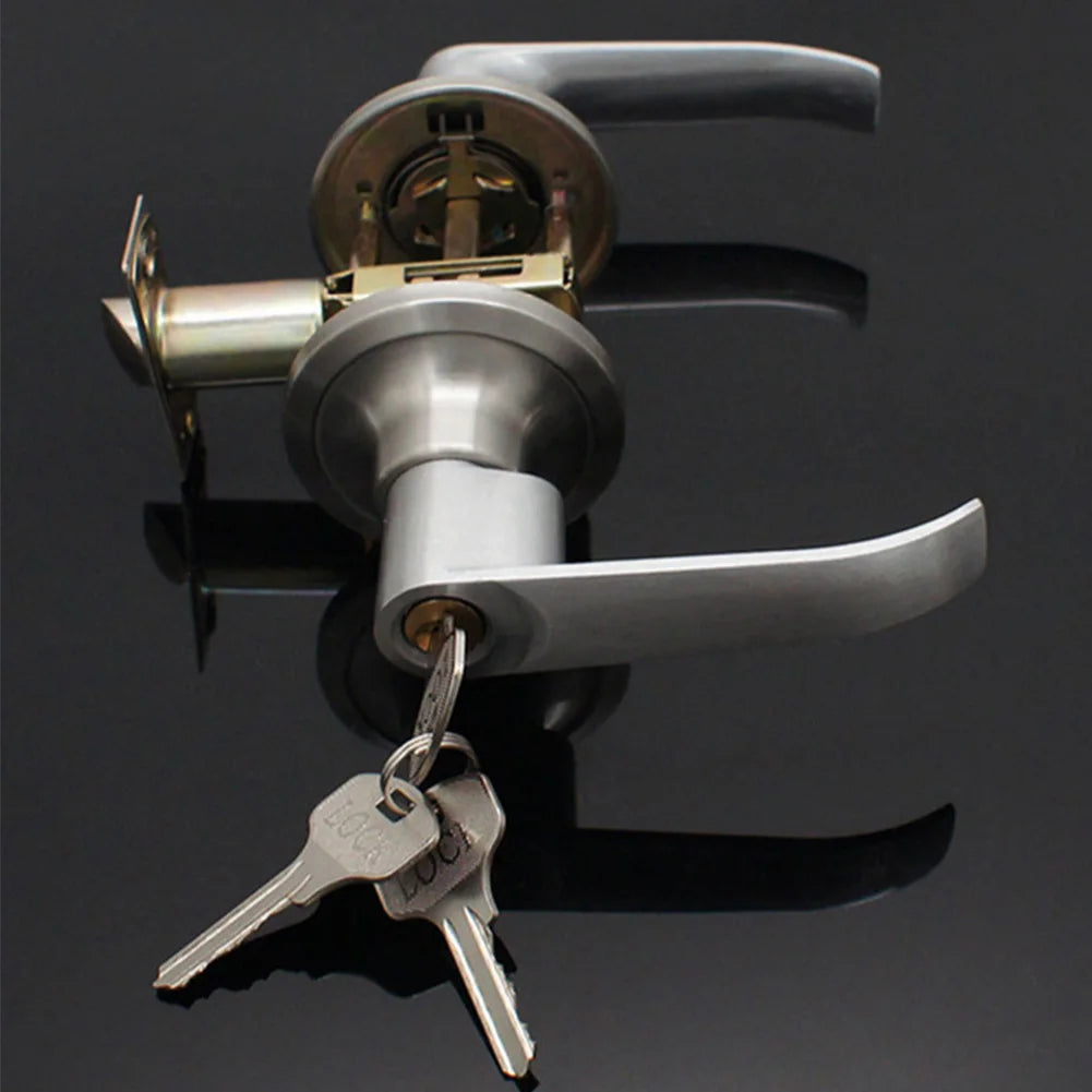 Door Lever Lock with 3 Keys Locking Door Handle Stainless Steel Interior Lever Lock Door Knob Replacement for Home Office