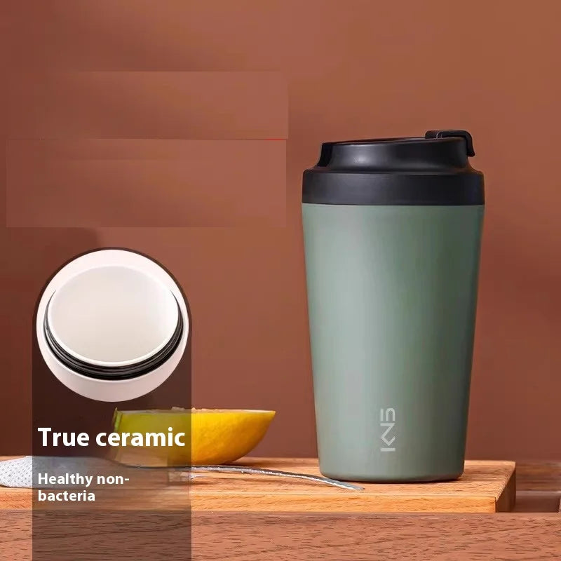 Fashion cup Pure ceramic inner pot coffee cup, men's and women's high-value portable milk tea cup, insulated cup, water cup