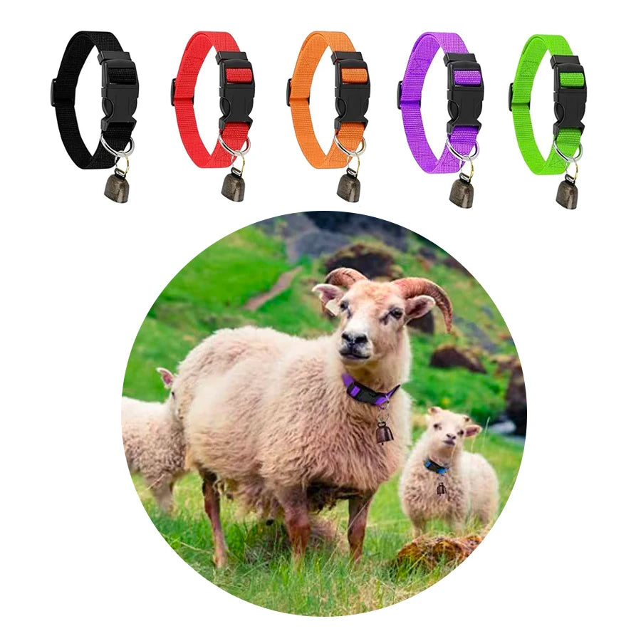 Goat Collars with Bells, Adjustable Nylon Collar Set, Horse Sheep Cow Grazing Copper Bells Pet Anti-Lost Bronze Bell for Animal