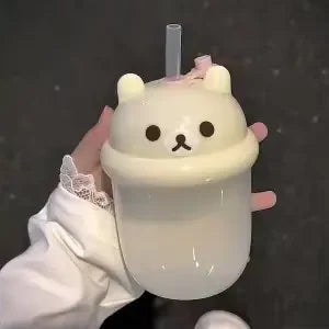 kawaii Rilakkuma plastic straw cup cute mini water cup student DIY sticker large capacity plastic milk cup tons ton cup gift