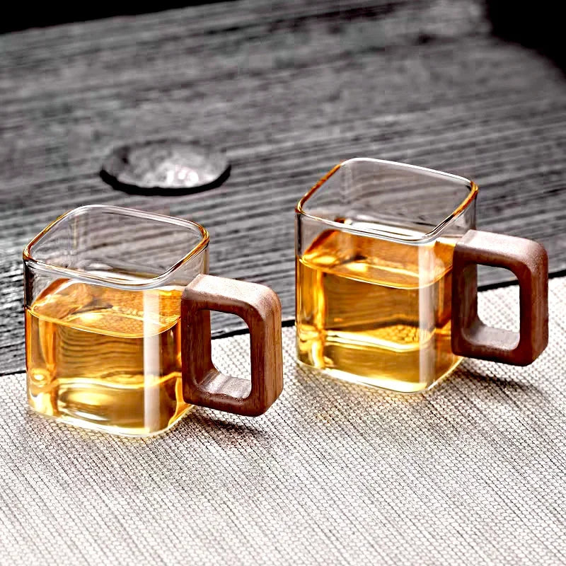 [homeeee] Mini Espresso Glass Mug with Walnut Wooden Handle - 90ml