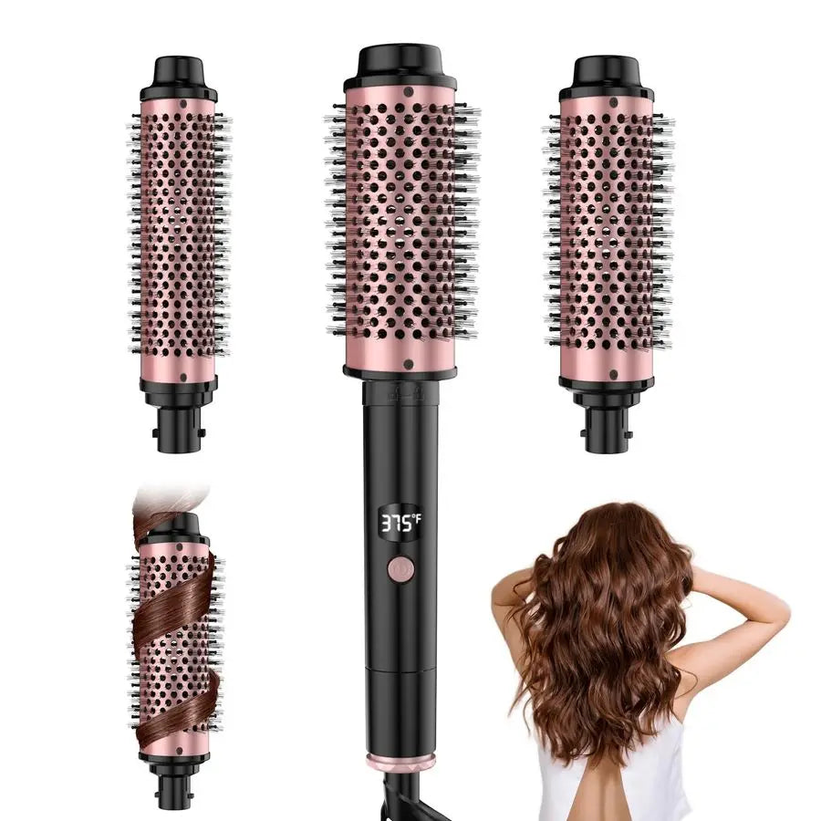 Brush,5 Temps LCD Display Ceramic Tourmaline Heated Styling Brush Set 3in1 Detachable Barrels 1.25 1.5 1.75 Inch,Heater for Vers