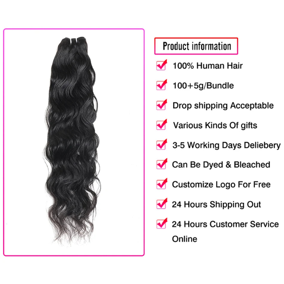 Peruvian Natural Water Wave Hair Weave Bundles Virgin Unprocessed Tissage Human Raw Hair Extensions Tissage Cheveux Wet and Wavy