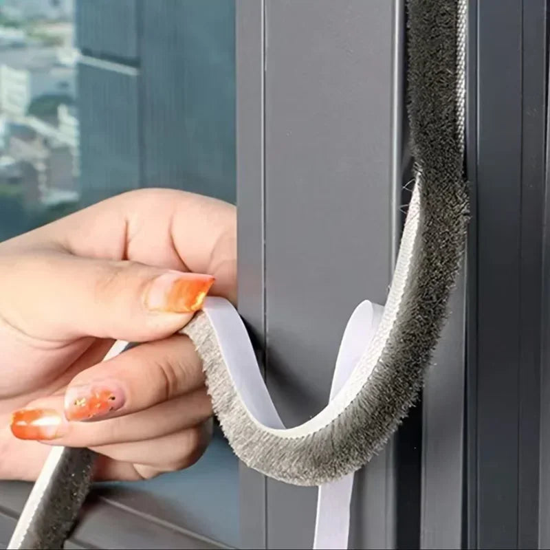 Black 10M Door Window Windproof Dust Sound Insulation Seal Strip Self Adhesive Home Wardrobe Door Window Gap Filler Brush Strip