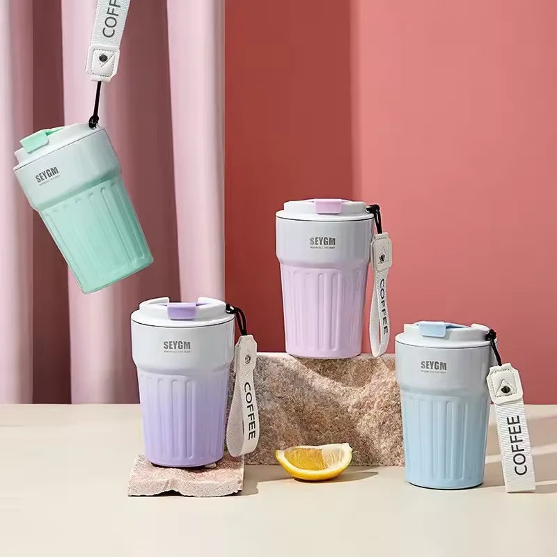 Insulated Cup Women's Portable Double-Layer Stainless Steel Vacuum Insulated Cup Office Coffee Cup Gradient Color Simplicity Cup