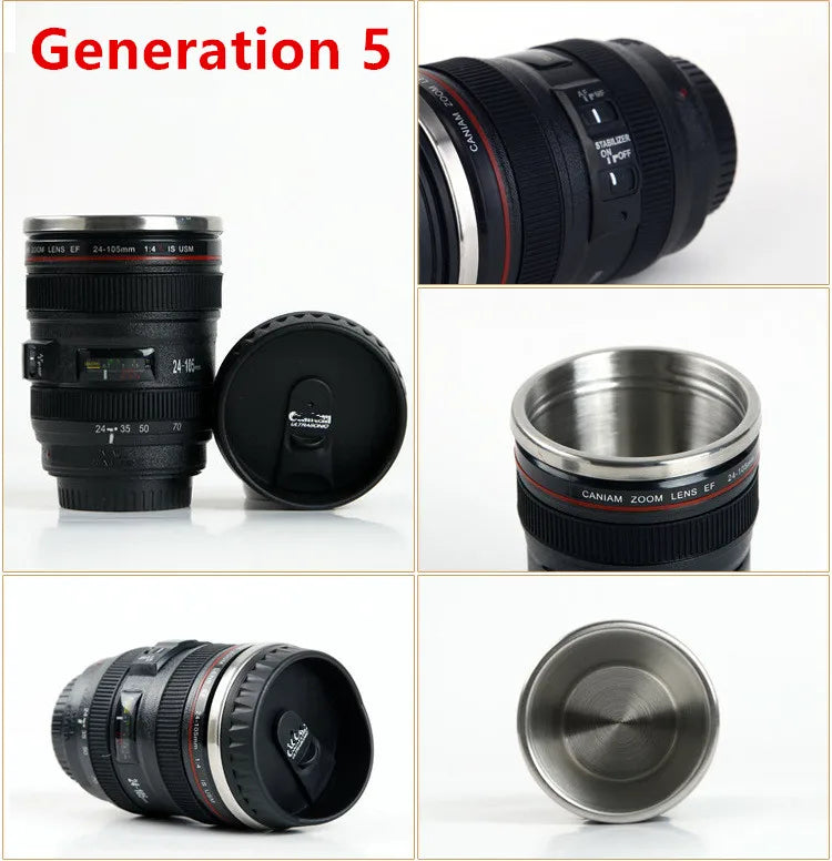 380ml Camera Lens Coffee Mug with Lid Stainless Steel Creative Photo Coffee Cup Christmas Gift for Photographer Travel Lovers