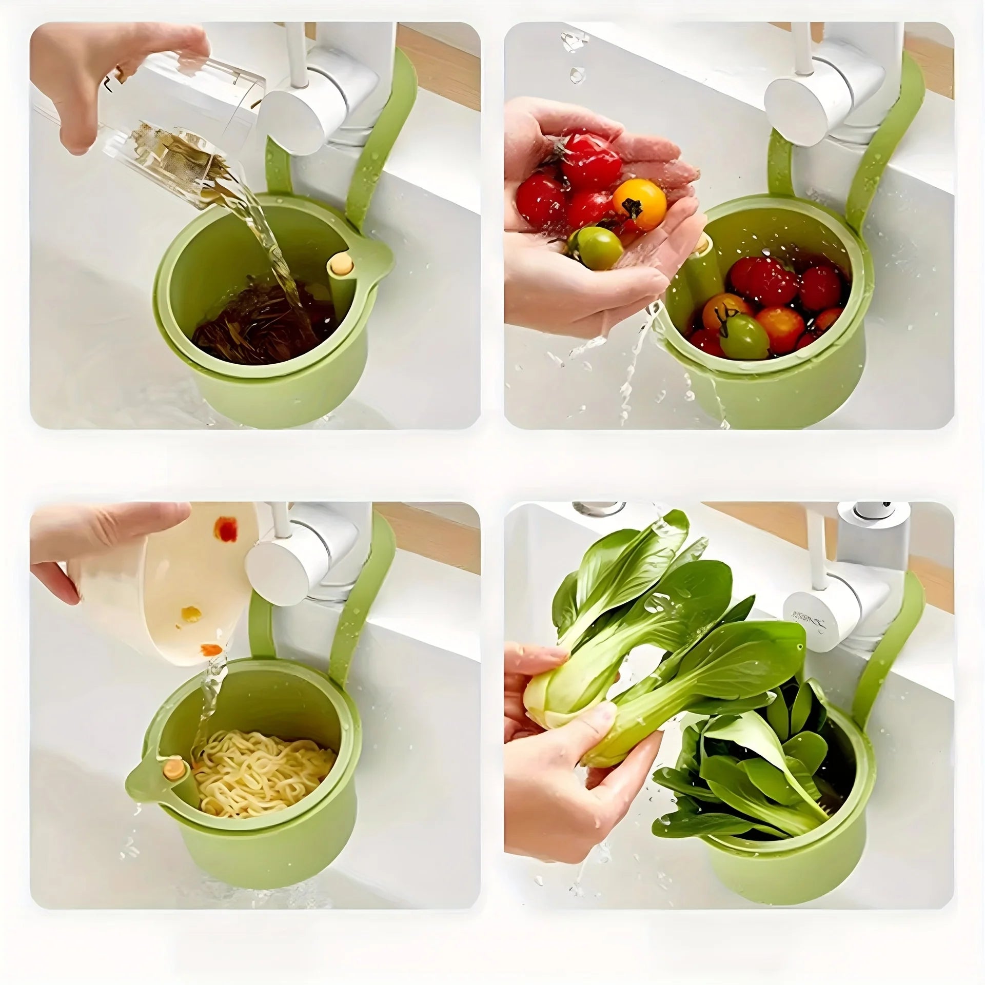 Hanging Sink Basket Button Drain Storage Split Filter Basket 1 Second Install for Kitchen Bathroom Space Saving Durable Plastic