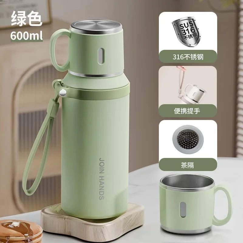 316 stainless steel insulated cup, vacuum insulated bottle, with drinking cup, leak-proof, coffee, tea, gift, outdoor supplies