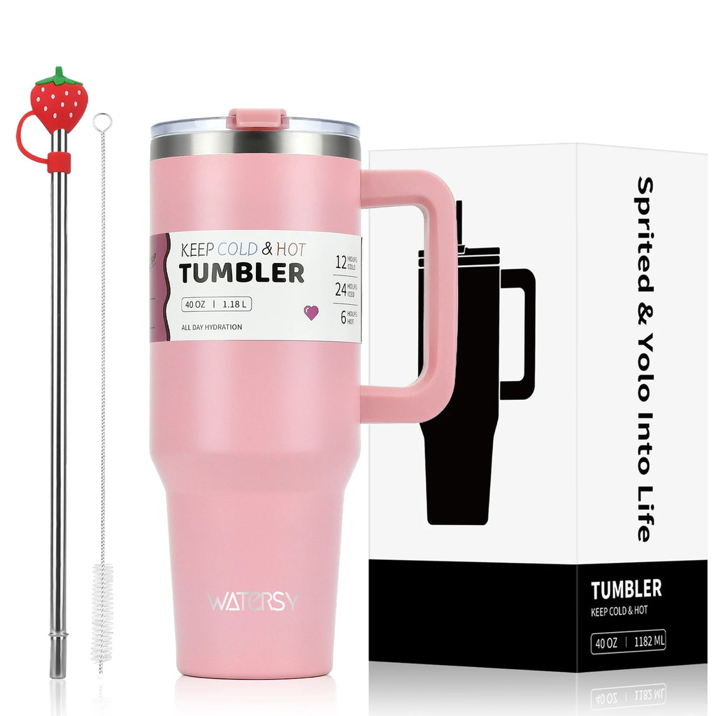 [homeeee] 40oz Adventure Tumbler with Handle & Straw - 1.2L