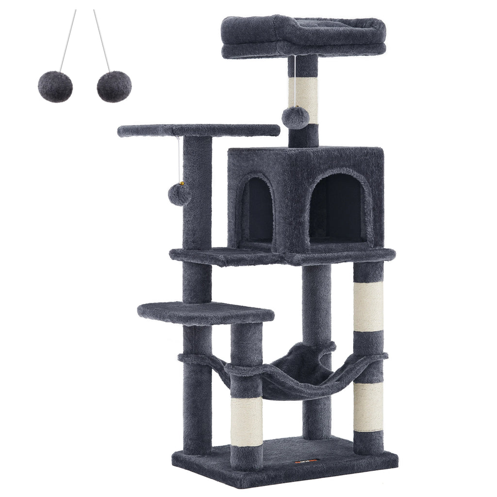 Feandrea Cat Tree, 112 cm Cat Tower for Indoor Cats, Multi-Level Plush Cat Condo with 4 Scratching Posts, 2 Perches, Cave