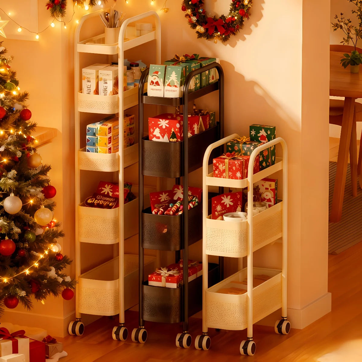 1 Multi-Tier Rolling Storage Trolley with Wheels | Kitchen Pantry Multi-Functional Trolley, Kitchen Storage Basket, Bathroom