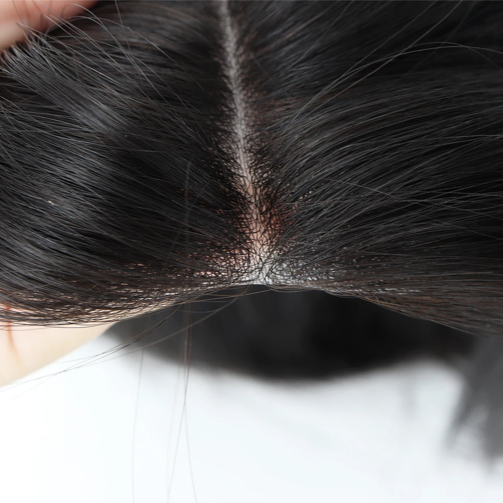 Silk Skin Base Topper for Women PU Toupee with Clips in 14x17cm Natural Scalp Real Virgin European Human Hairpieces Dark Brown