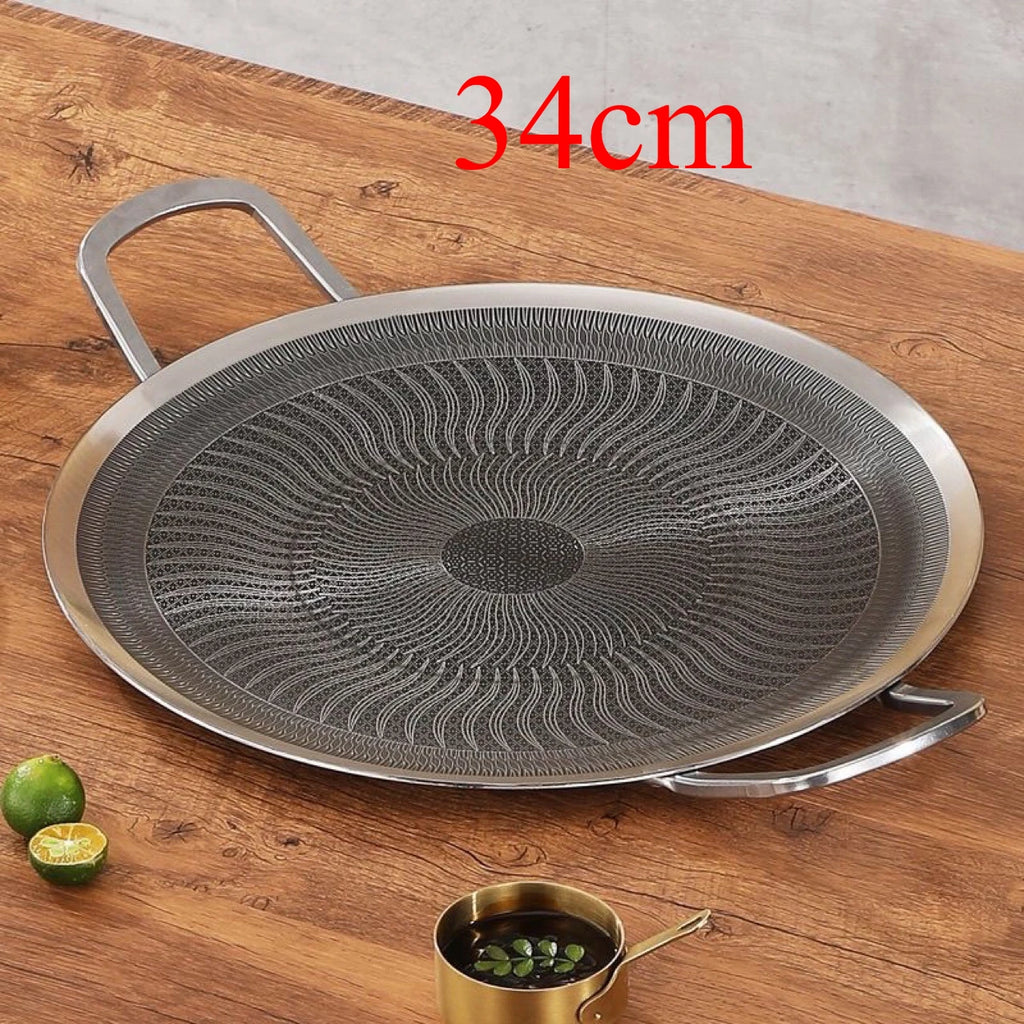 Stainless Steel Grill Pan for Outdoor BBQ, Camping, Korean BBQ, Compatible with Induction Stove & Gas Burner Stainless Steel