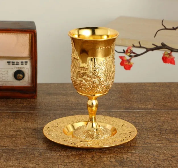 Golden Silver Cup Plated Kiddush Nickel Plated Wine Cup With Saucer Judaica Shabbos Wine Cup Passover For Shabbat Havdalah Gift