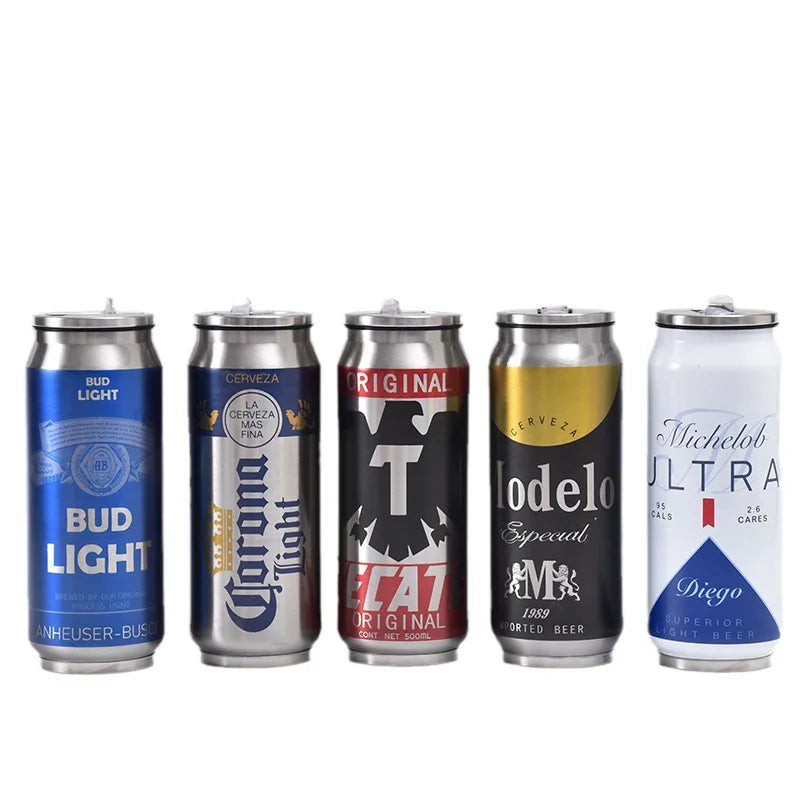 500ML 304 Stainless Steel Beer Cup Car Thermos Cola Can Cafe Beer Bottle Laser Printing Botella De Acero Inoxidable