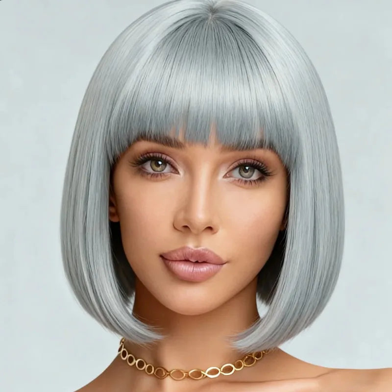 Ladies' synthetic wig silver gray 12 inch elegant style, suitable for daily parties and holidays wear