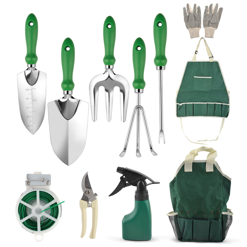 Garden Tool Set Outdoor Heavy Duty Gardening Work Set with Ergonomic Handle Garden Planting Tools Set 11 Piece Stainless Steel