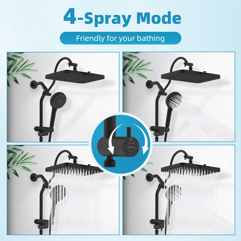 Upgraded 13'' Shower Head Combo, High Pressure 5 Spray Rainfall Showerhead, 10 Spray Mode Handheld, Easy Reach 4-way Diverter