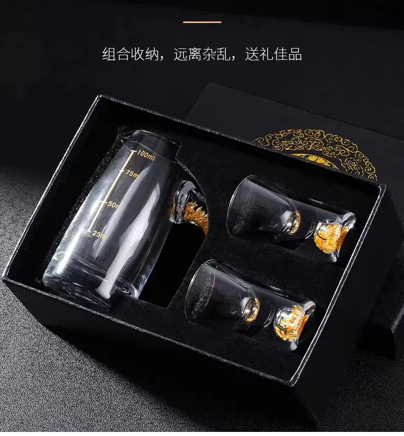 7pcs Gold foil small wine cup Baijiu dispenser small household wine cup glass crystal wine set spirits cup