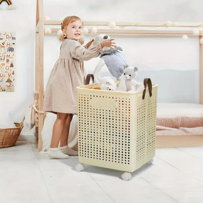 66.5L Foldable Laundry Basket with Wheels - XL Collapsible Storage Bin for Clothes, Toys, Bathroom (14x15x20 inch) Easy Carry!