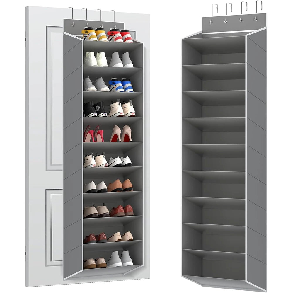 Space Saving Over The Door Shoe Organizer, 10-Tier Hanging Rack Holds 20 Pairs of Shoes, Storage for Sneakers Boots