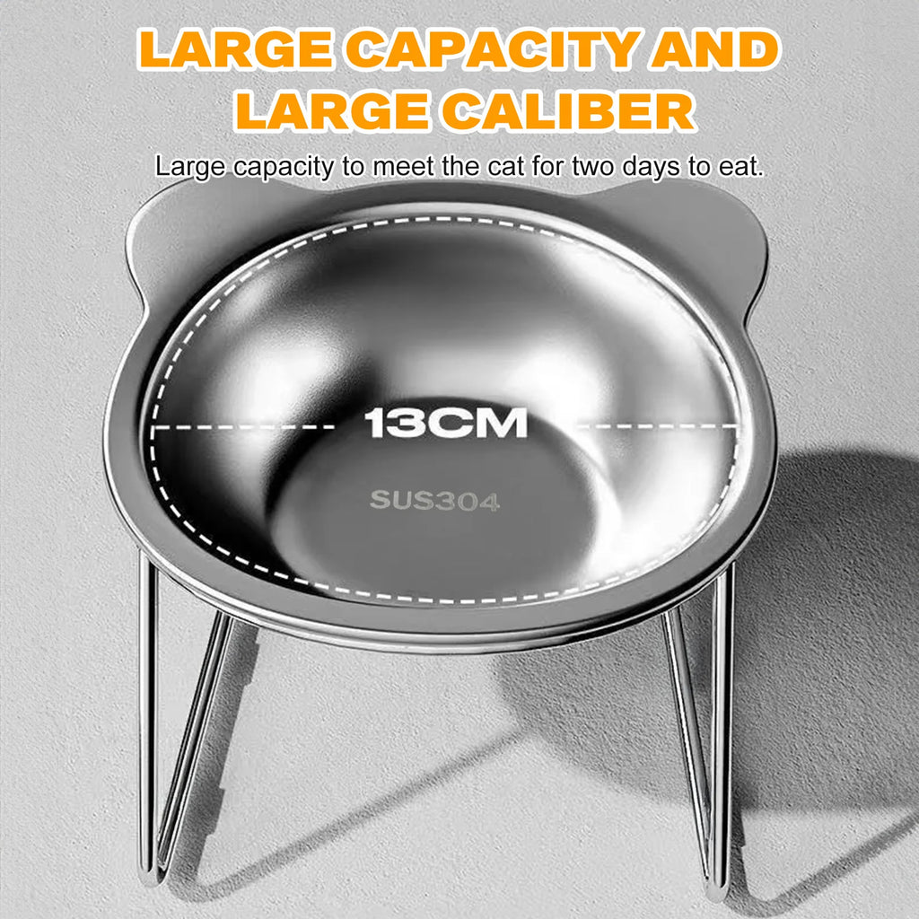 Stainless Steel Cat Bowl with Stand Anti Cervical Spondylosis Pet Raised Food and Water Dish for Cats and Dogs Dual Use Feeder