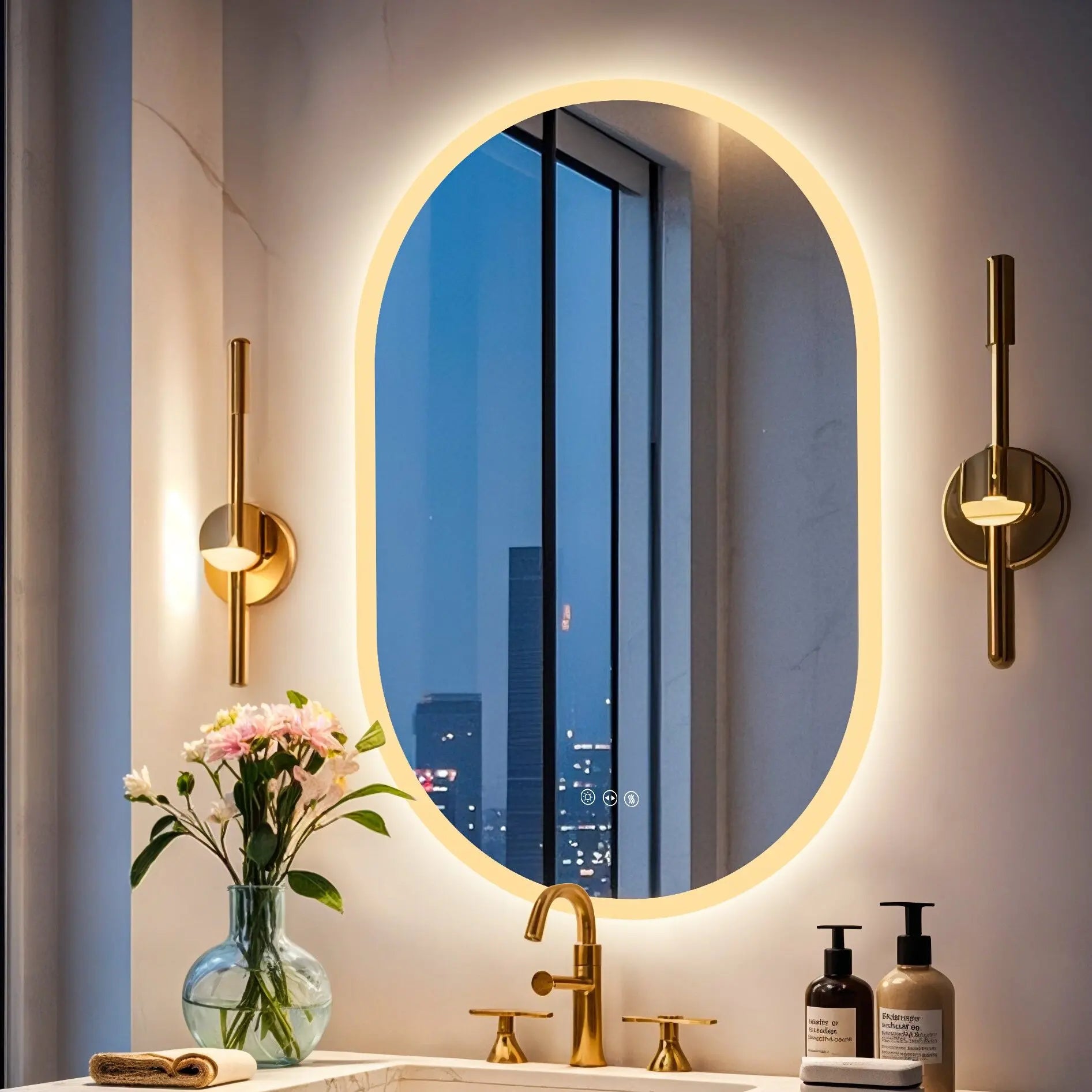 Oval LED Bathroom Mirror 800 900 1000 1200 mm Wall Makeup Mirror, Anti-fog, 3 Colors Dimmable, Backlight Illuminated
