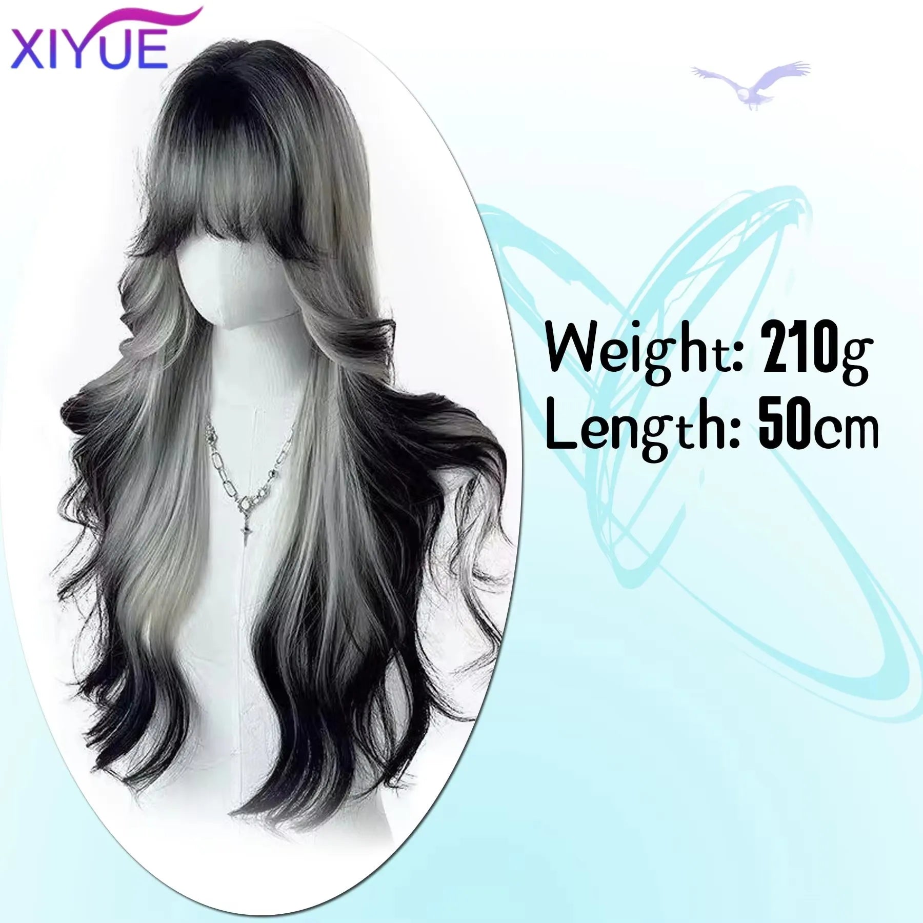 synthetic Long Body Wave Black And Gray Gradient Cosplay Wigs Heat Resistant Synthetic Wigs Bangs Natural Lolita Wigs For Women