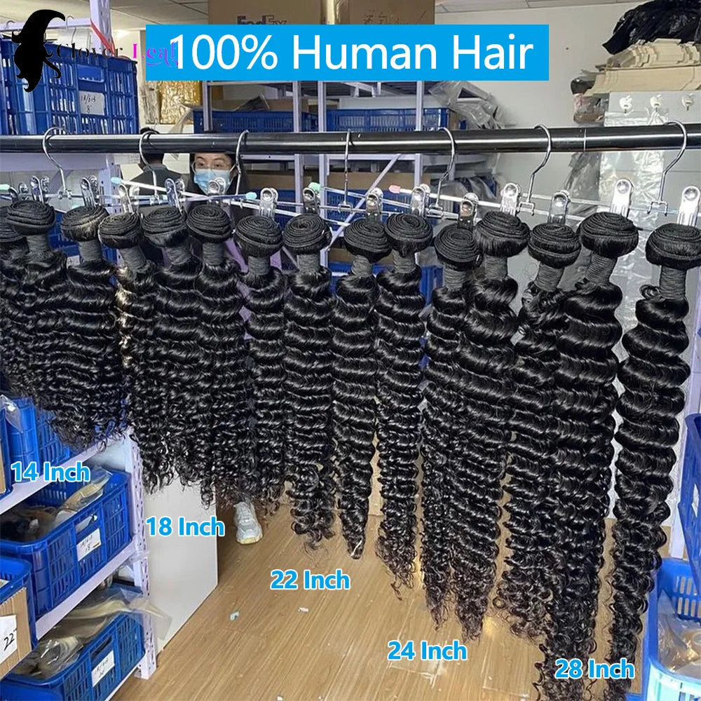 12A Deep Wave Bundles Human Hair Brazilian Remy 30 32 Inch Raw Curly Hair Bundles 100% Human Hair Extensions human hair Bundles
