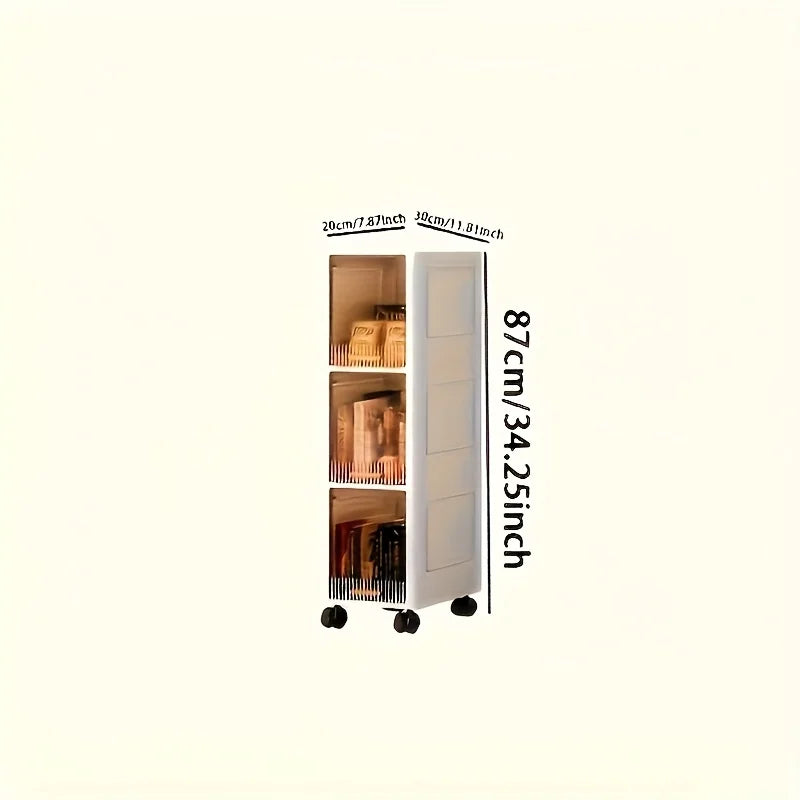 Swivel Wheel Mobile Kitchen Storage Rack - Waterproof & Dustproof, Space-saving Shelf Cabinet for Spices/Books/Toys/Snacks