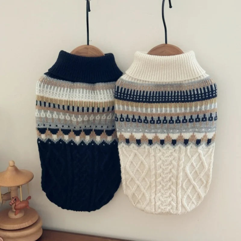 Fashion New Dog Sweater Warm Soft Dog Clothes Winter Puppy Knitted Turtleneck Retro Cat Sweater Pet Pullovers Schnauzer Outfits