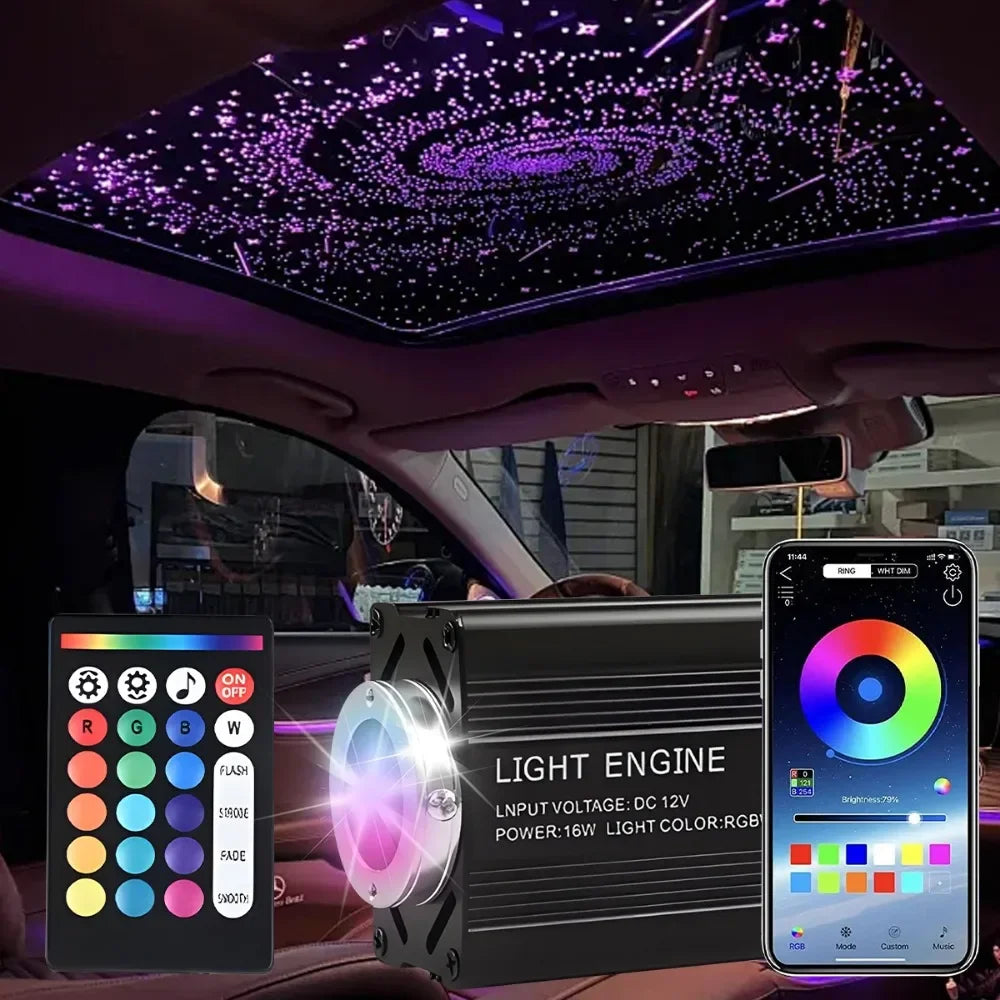 12W Home Car Roof Star Light 500/1000Pcs Fiber Optic Headliner Kit Led Atmosphere Light with RGB Meteor Music APP Control