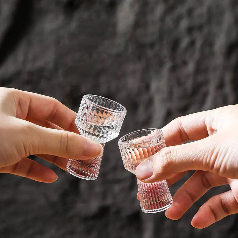 6pcs Sets Drinkware Spirits Cup Small Wine Glass Striped Wine Glass Transparent Baijiu Cup Household Art Design Drinking Cup Bar