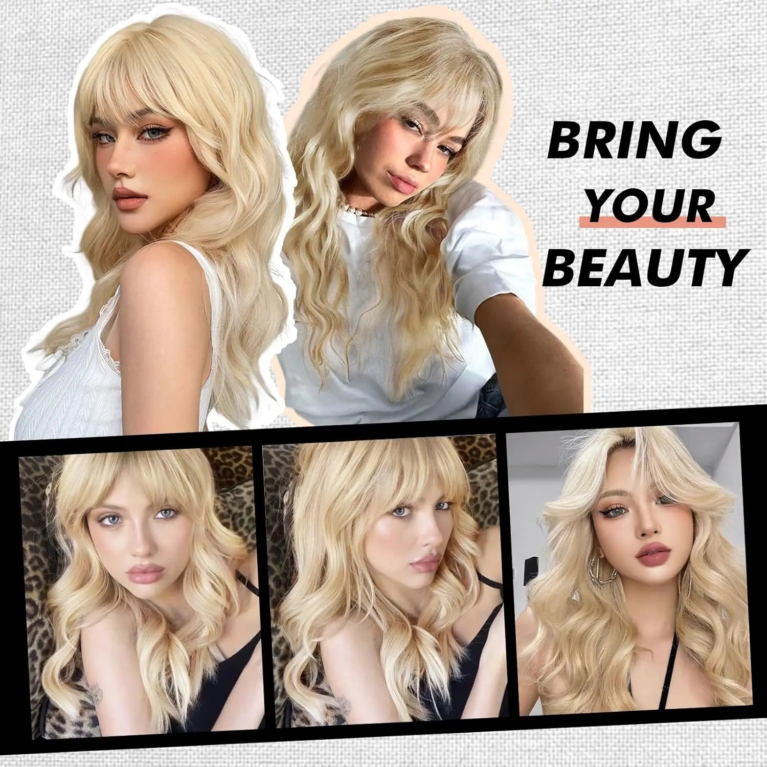 HENRY MARGU Long Wavy Blonde Synthetic Wigs Platinum Daily Natural Hair Wigs With Bangs Cosplay Wig for Women Heat Resistant