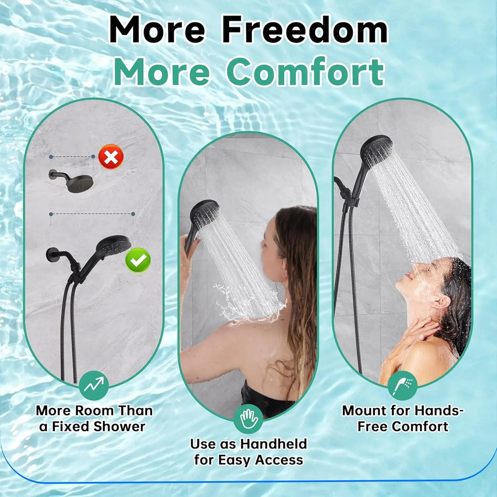 High Pressure Handheld Shower Head with 9 Spray Settings, Power Wash Mode, Long Hose, Adjustable Bracket - Bronze Finish