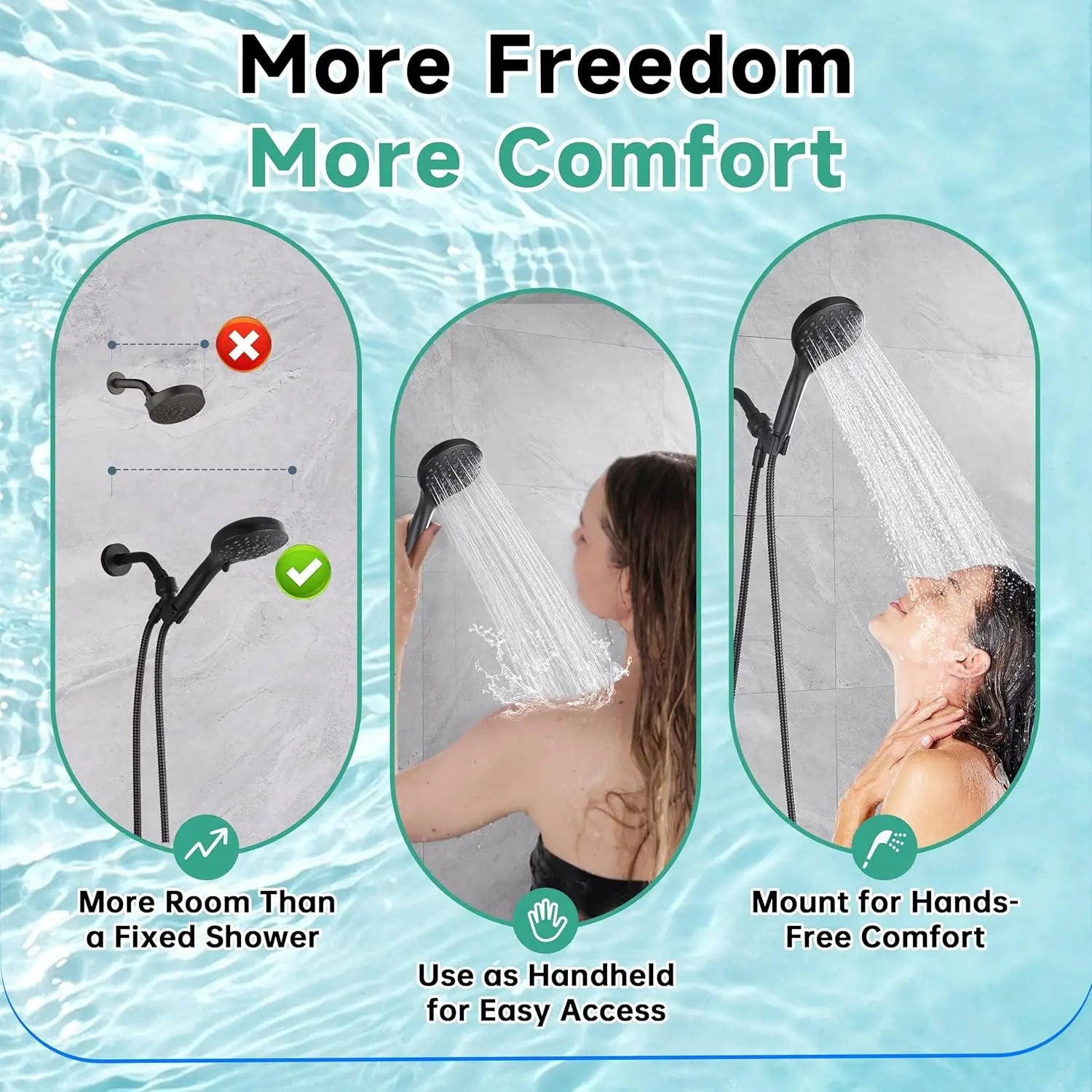 High Pressure Handheld Shower Head with 9 Spray Settings, Power Wash Mode, Long Hose, Adjustable Bracket - Bronze Finish