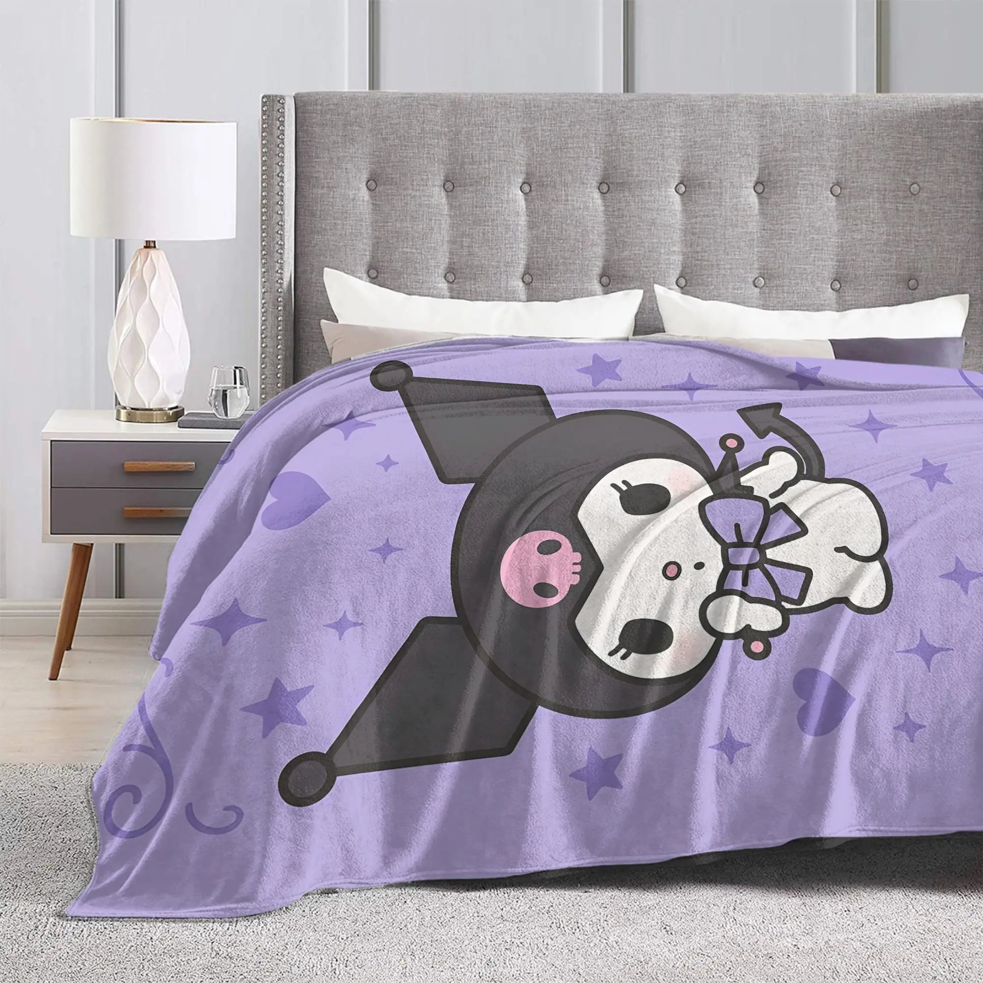 Kuromi Cute Cartoon Blanket Fleece Decoration  Portable Super Warm Throw Blanket for Home Outdoor Quilt