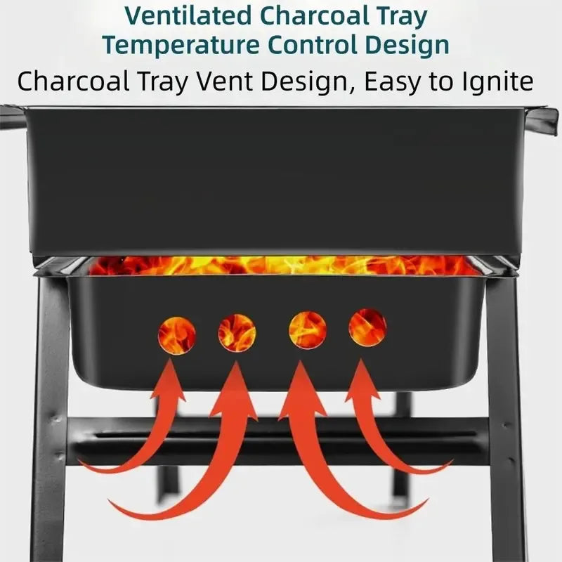 Folding Stainless Steel BBQ Charcoal Grill With 2 Side Trays Portable Camping Hiking Barbecue Accessory
