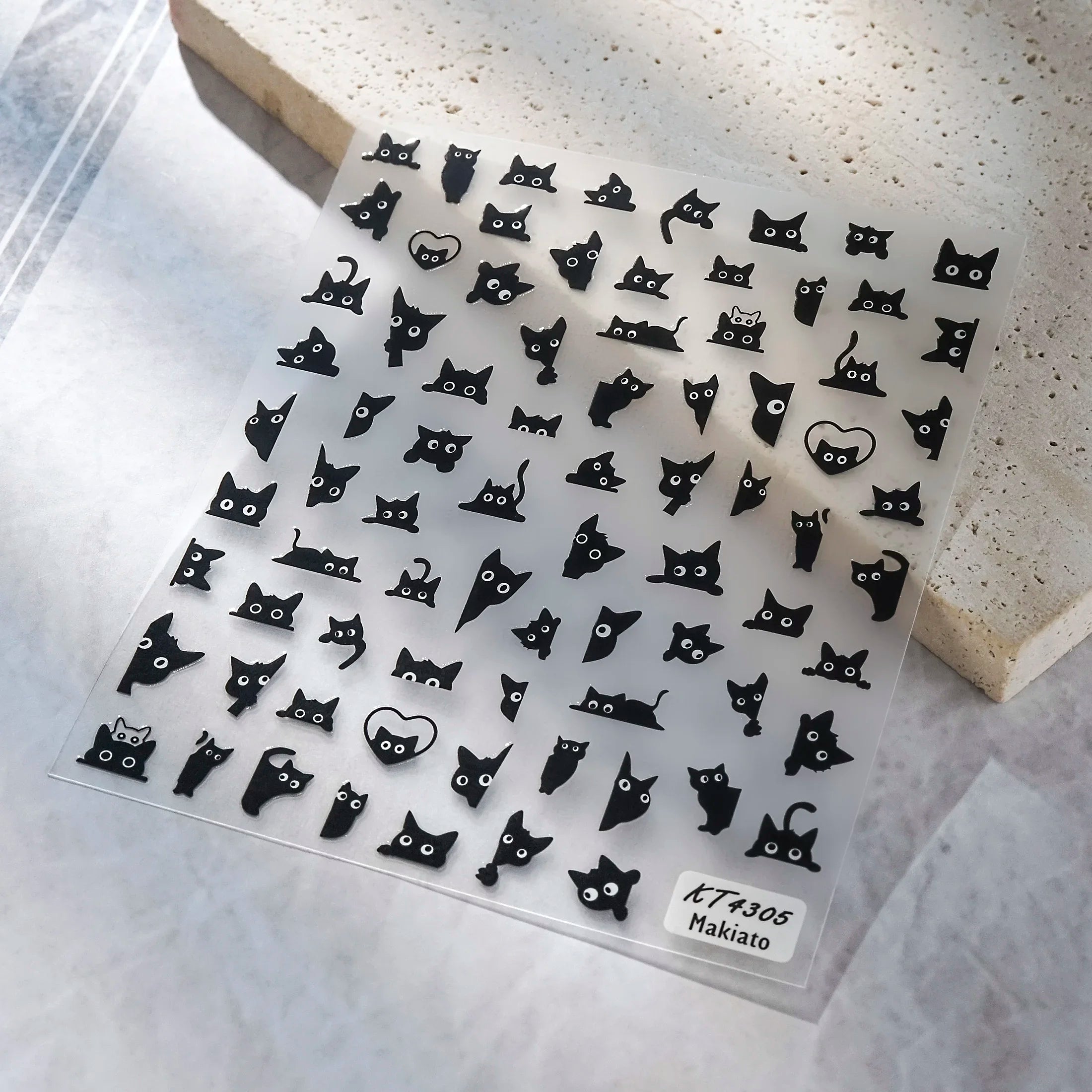 3D Self-Adhesive Nail Art Decals Sliders Decorations Manicure Accessories Black Cat Nail Stickers 3D Cute Cartoon Animal