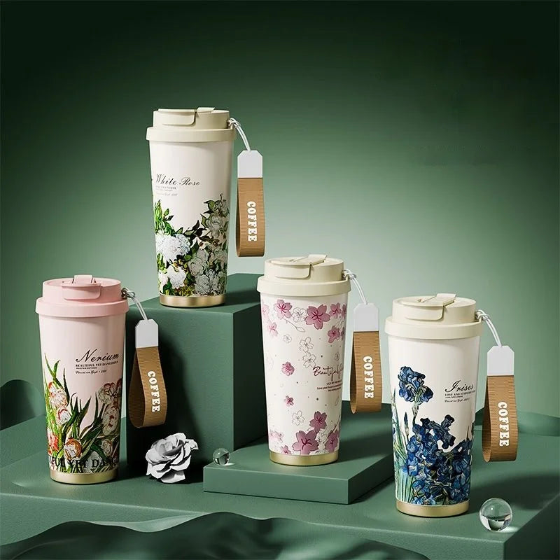 GIANXI New High Appearance Level Coffee Thermos Cup Ceramic Straw Double Drinking Cup Daily Campus Accompanying Coffee Cup