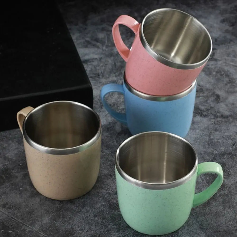 Double Layer Anti-scalding Stainless Steel Cups Plastic Handle Coffee Milk Mug Tea Drinks Water Cup for Home Office Tumbler