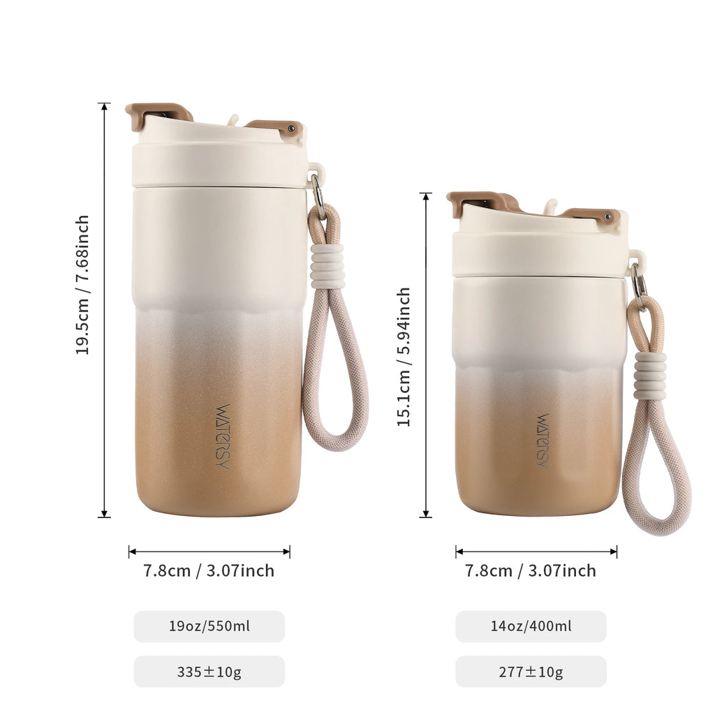 WATERSY 400ml/550ml Coffee Tumbler 316 Stainless Steel Insulated Mug with Straw Lid Double Wall Vacuum Flask for Home Gift