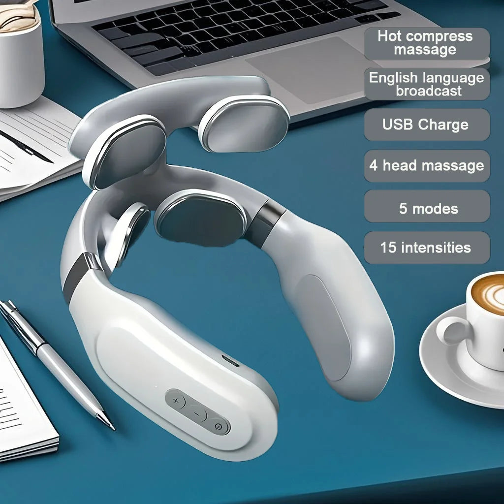 Four heads Adjustable USB Charging Neck Massager Heating Function Breathing Light For Neck Pain Relief And Relaxation